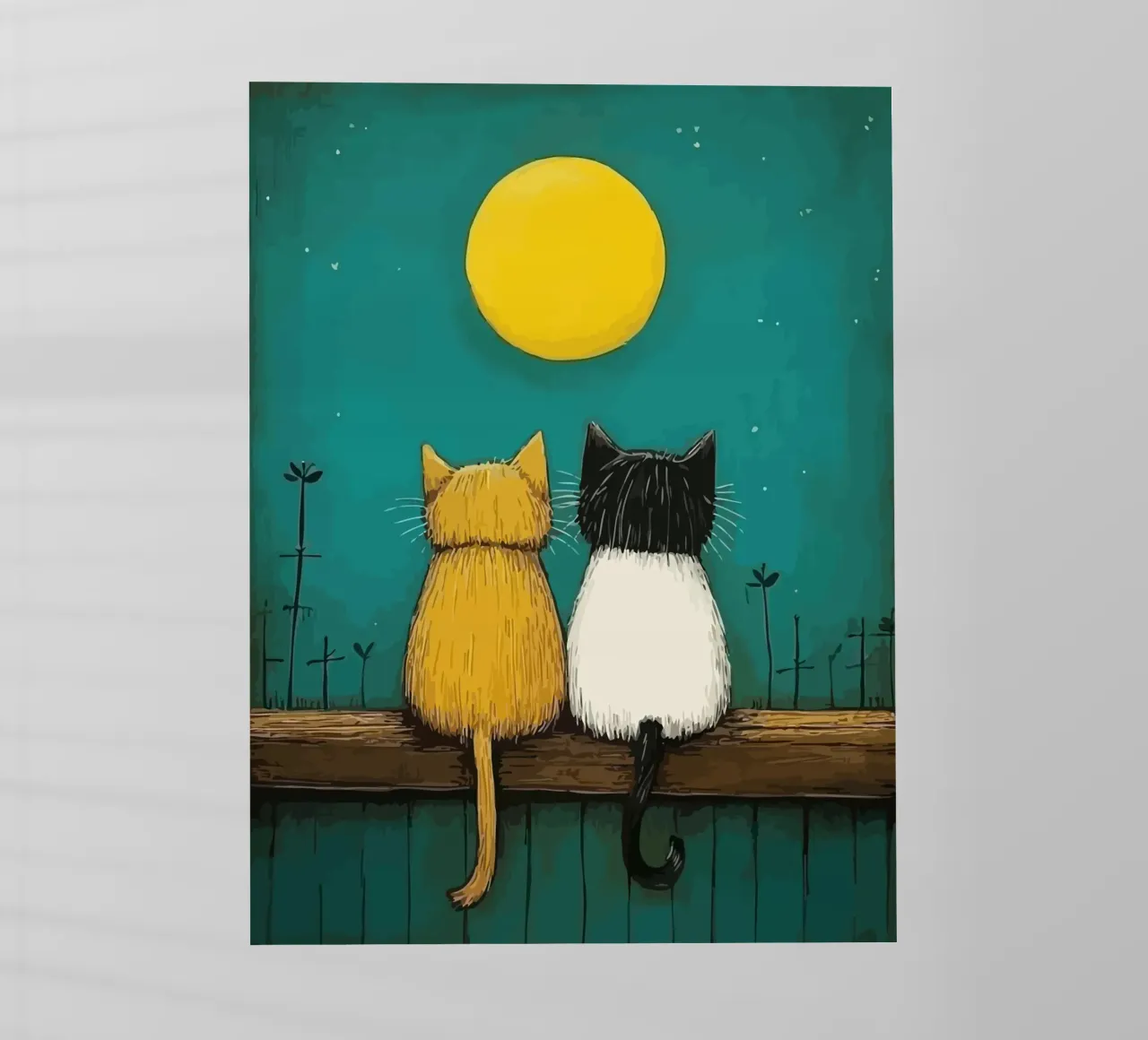 a pair of cats under the full moon pellicola backlit da Dumery Art