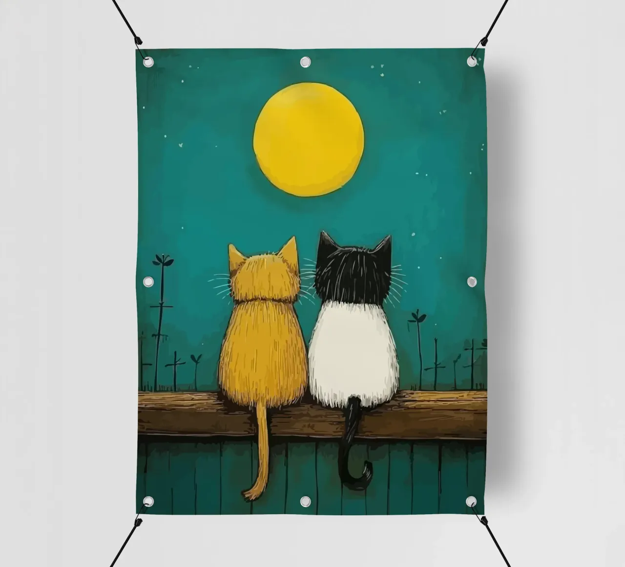 a pair of cats under the full moon telo in pvc da Dumery Art
