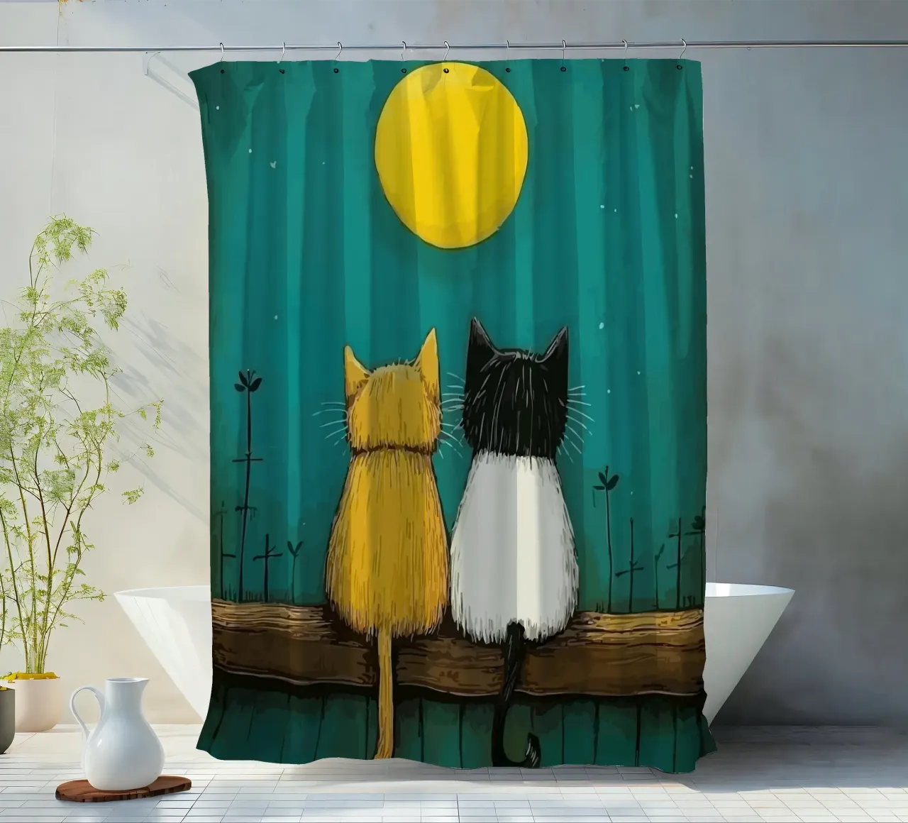 a pair of cats under the full moon tenda da doccia da Dumery Art