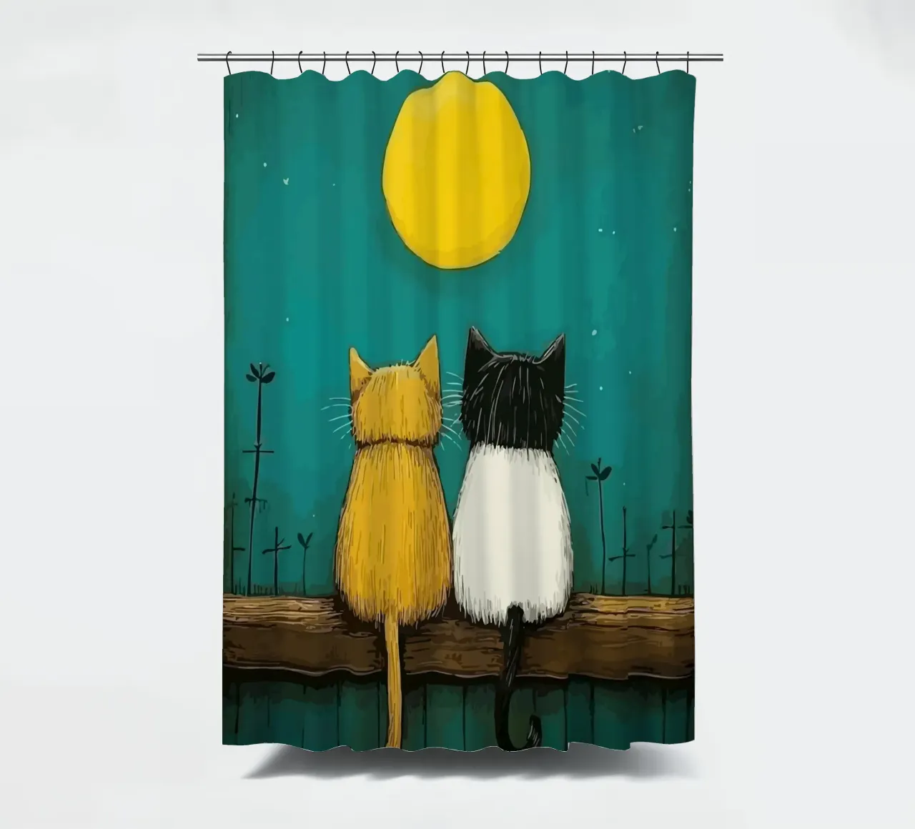 a pair of cats under the full moon tenda da doccia da Dumery Art