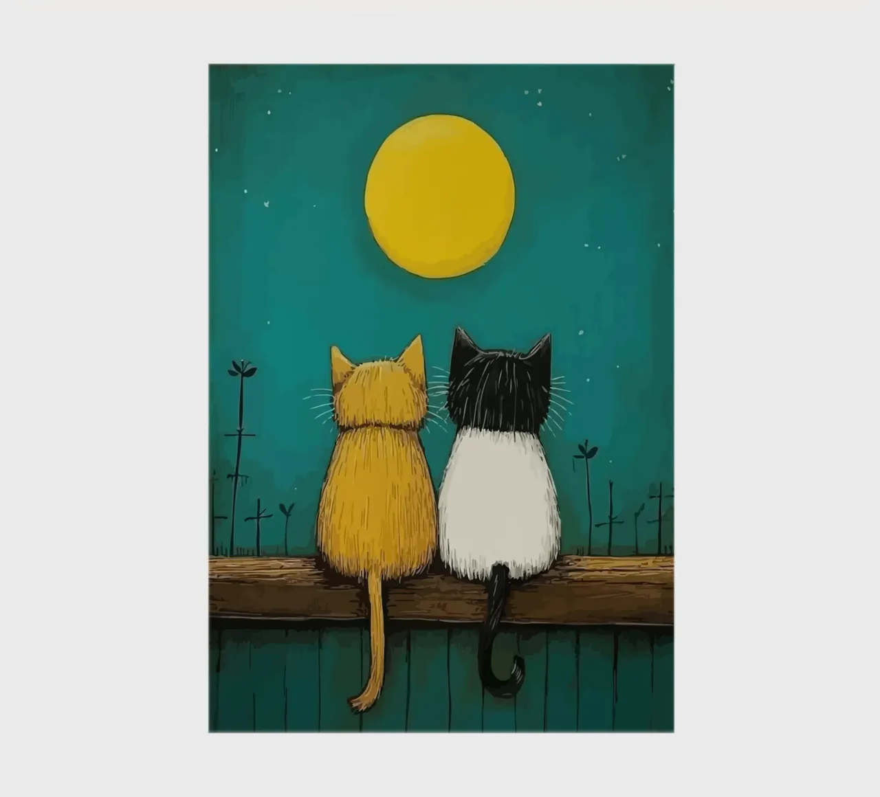 a pair of cats under the full moon diario da Dumery Art