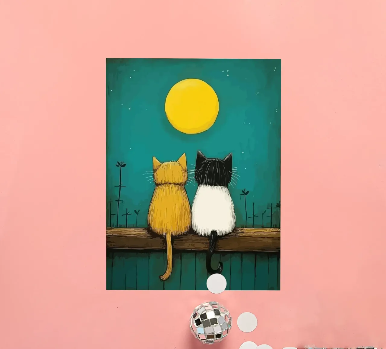 a pair of cats under the full moon adesivo da Dumery Art