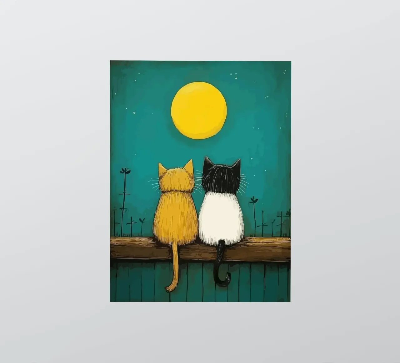 a pair of cats under the full moon adesivo da Dumery Art