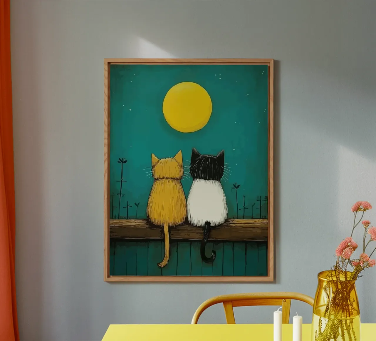 a pair of cats under the full moon alluminio dibond da Dumery Art