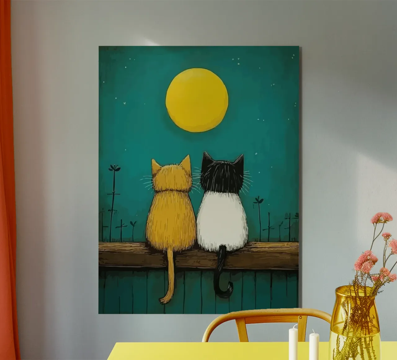 a pair of cats under the full moon alluminio dibond da Dumery Art