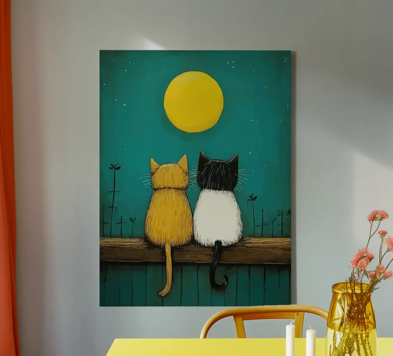 a pair of cats under the full moon Leinwand mit Schattenfugenrahmen von Dumery Art