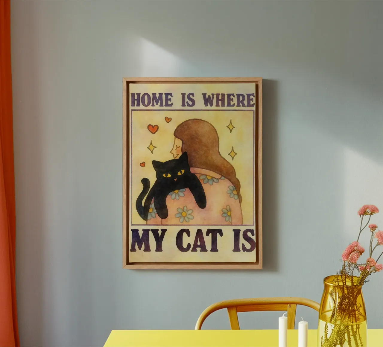 home is where my cat canvas with Floater frame by muhidines