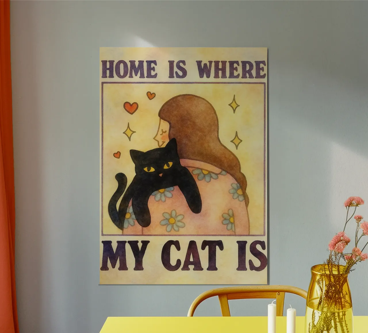 La casa è dove il mio gatto poster con telaio in alluminio da muhidines