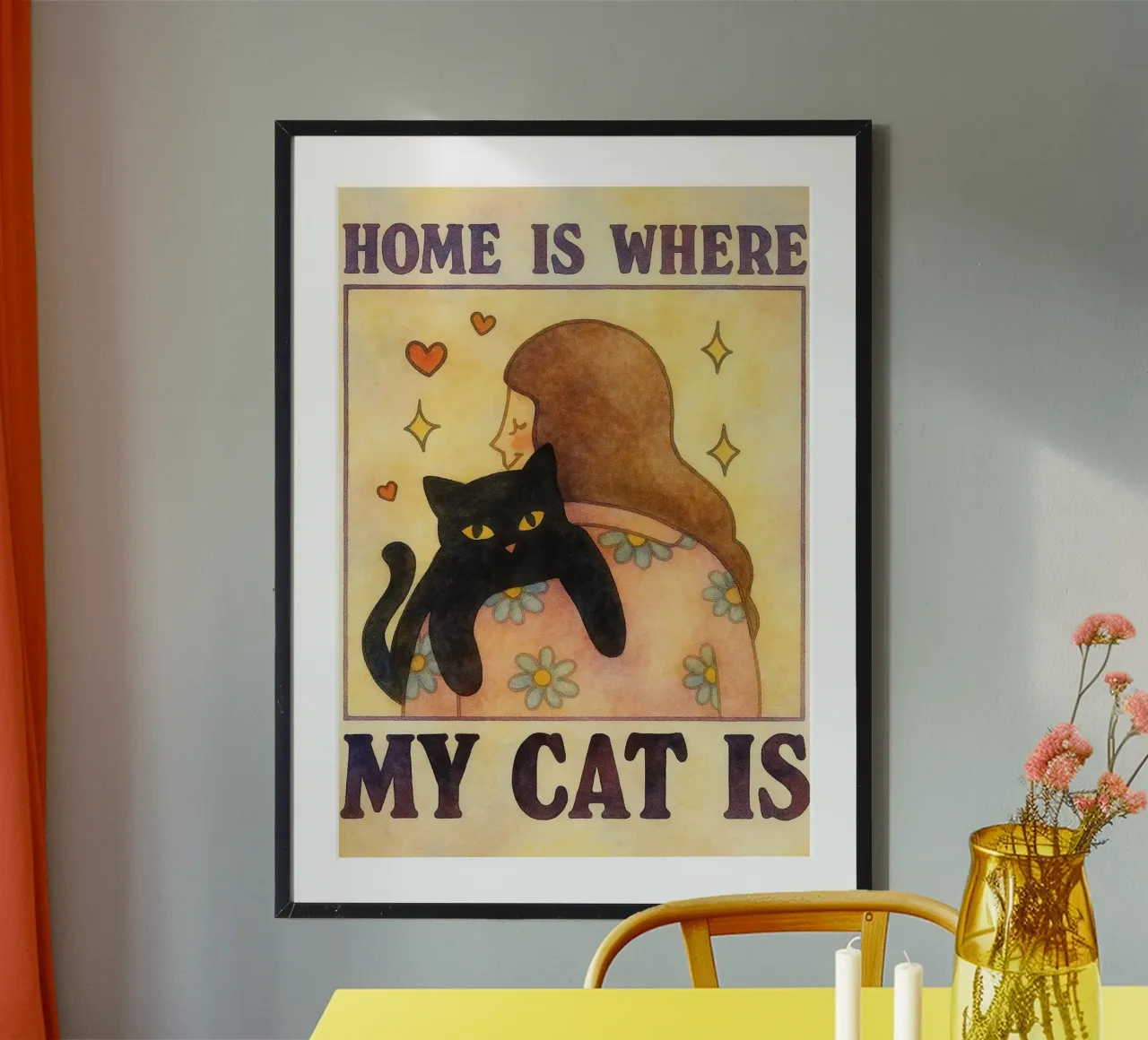 La casa è dove il mio gatto poster con telaio in alluminio da muhidines