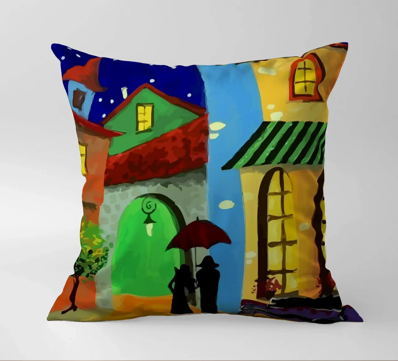 a couple of lovebirds and a cat at nigh cuscino da Dumery Art