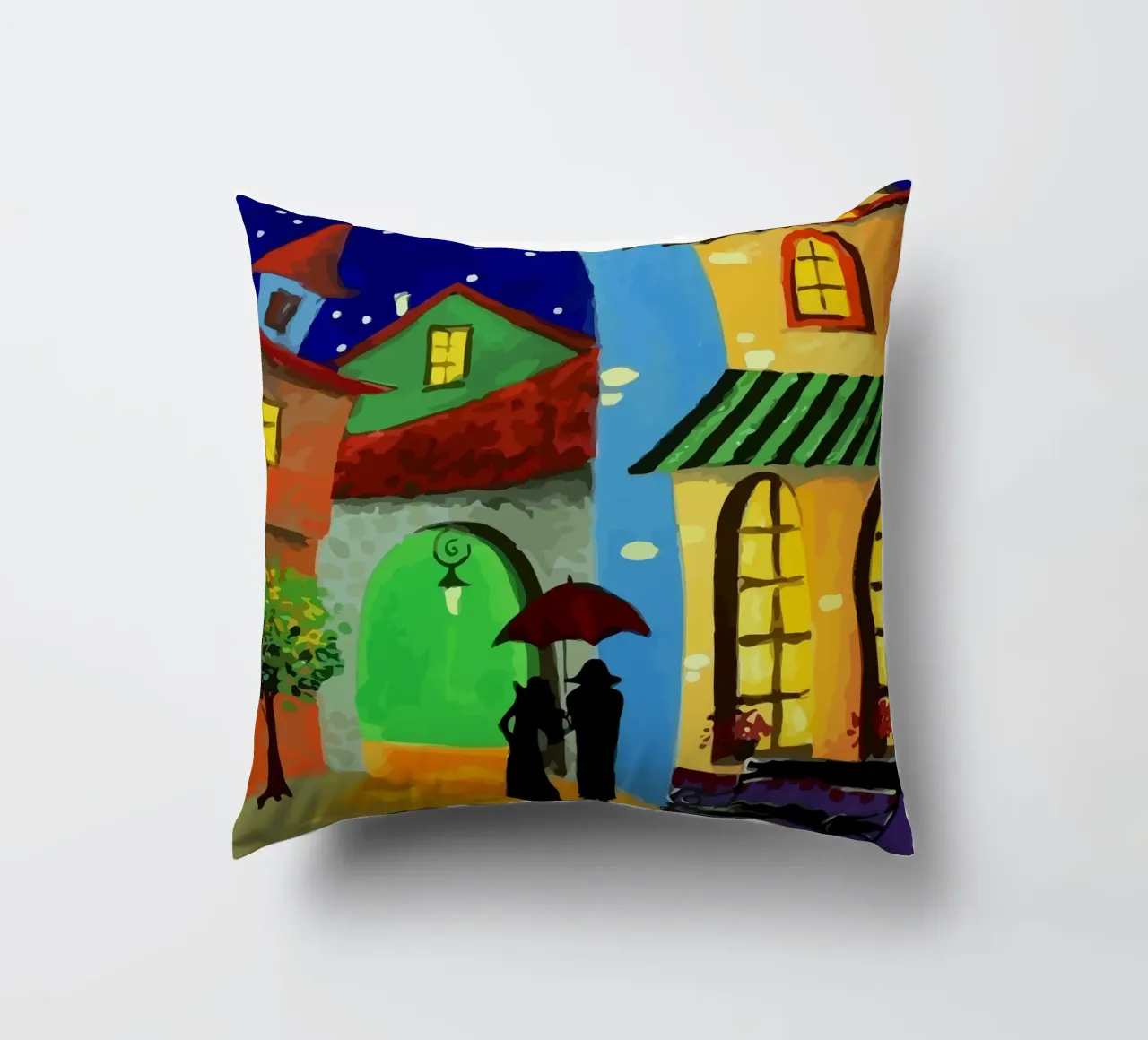 a couple of lovebirds and a cat at nigh cuscino da Dumery Art