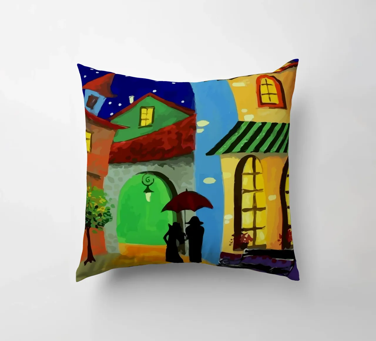 a couple of lovebirds and a cat at nigh cuscino da Dumery Art