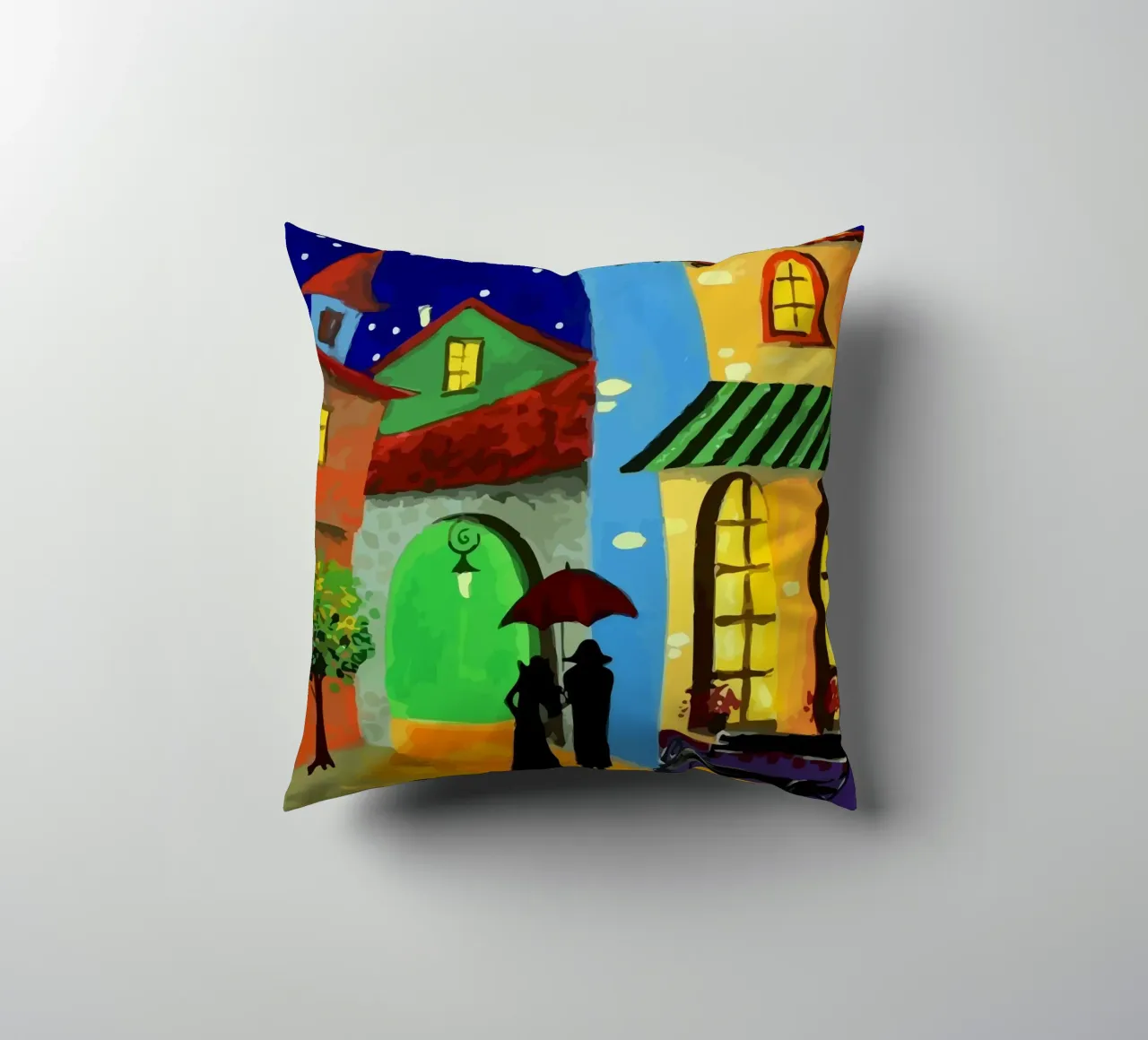 a couple of lovebirds and a cat at nigh cuscino da Dumery Art