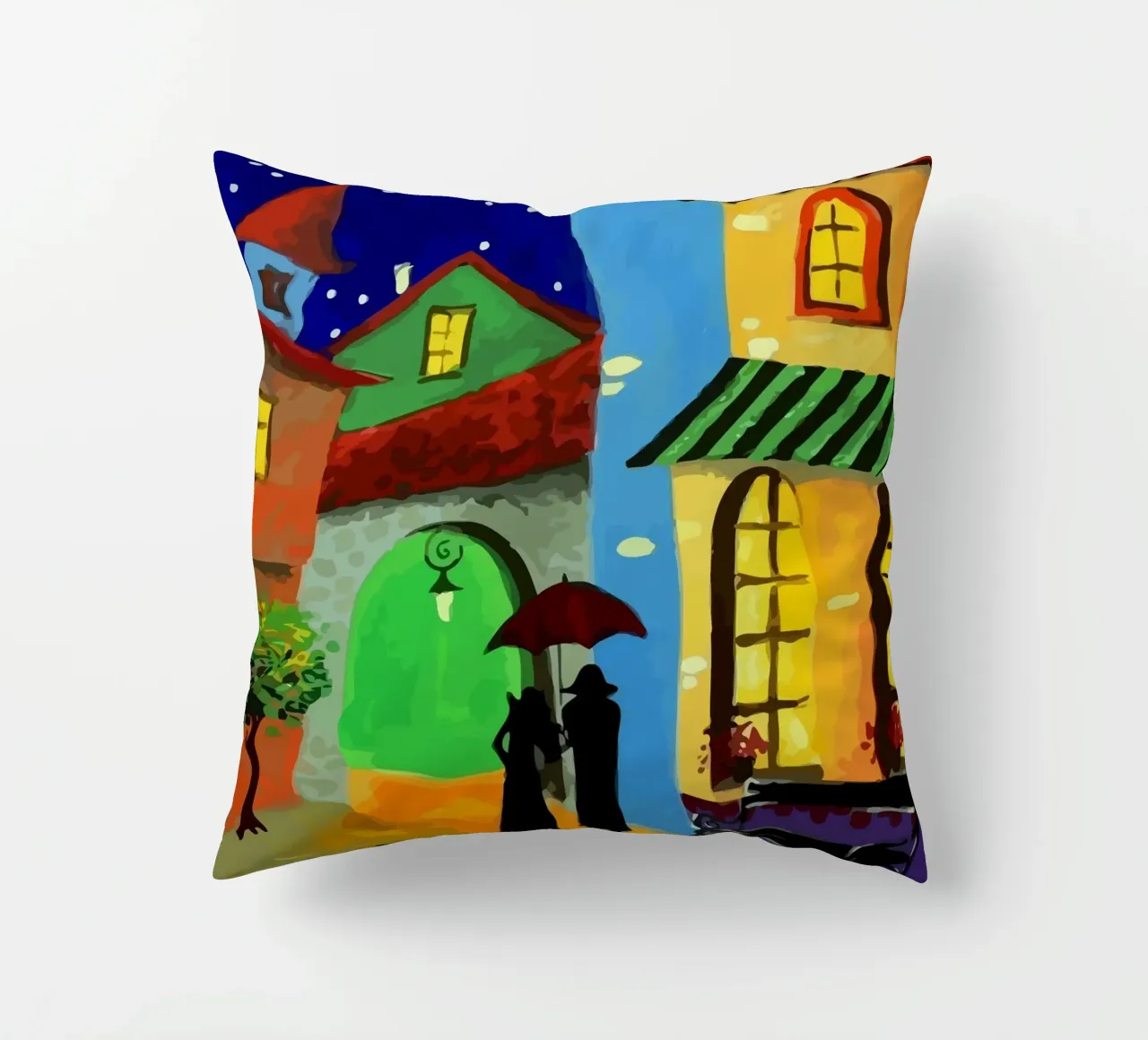 a couple of lovebirds and a cat at nigh cuscino da Dumery Art