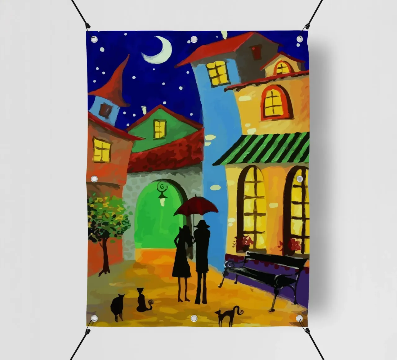 a couple of lovebirds and a cat at nigh telo in pvc da Dumery Art