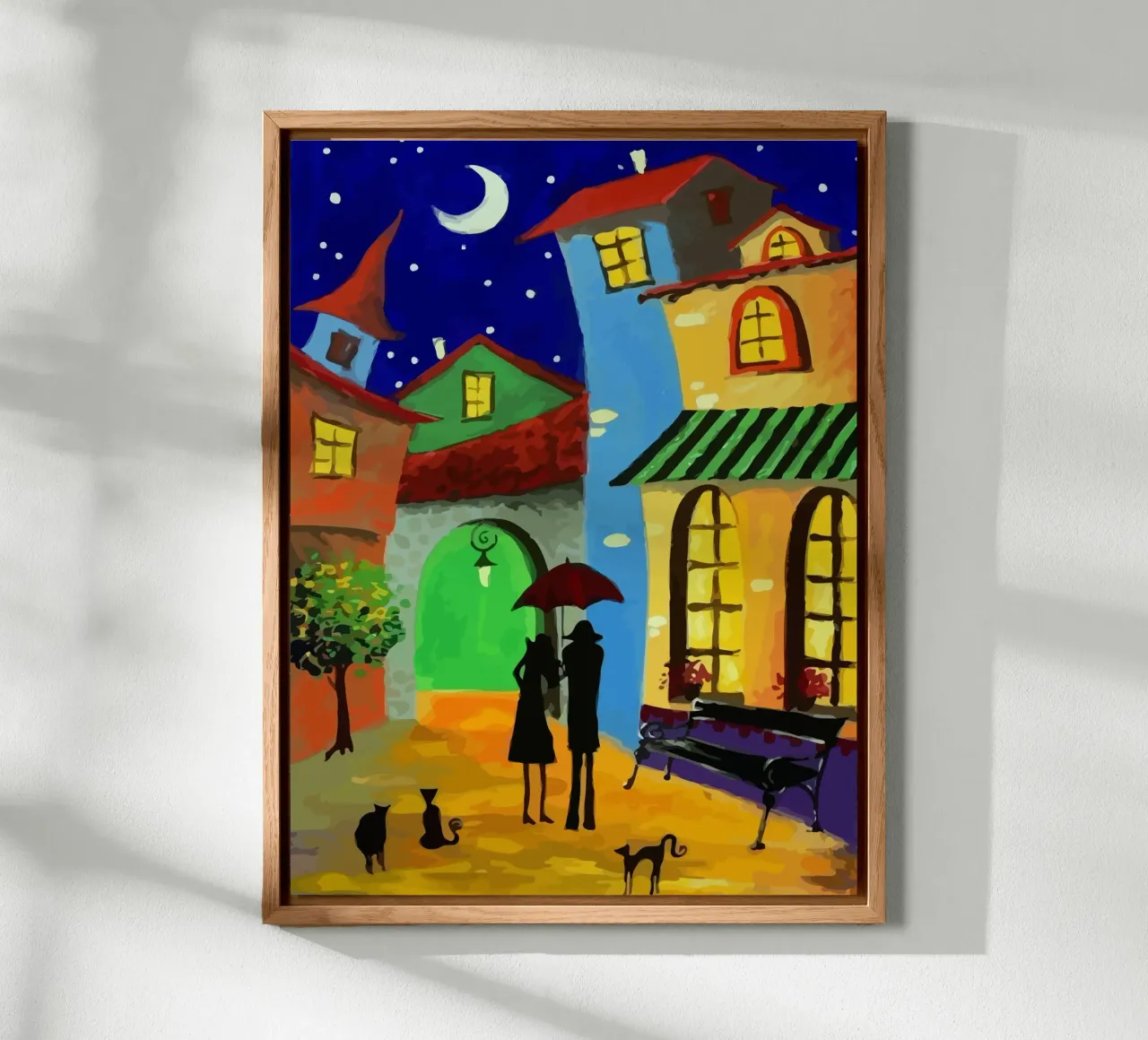 a couple of lovebirds and a cat at nigh alluminio dibond da Dumery Art