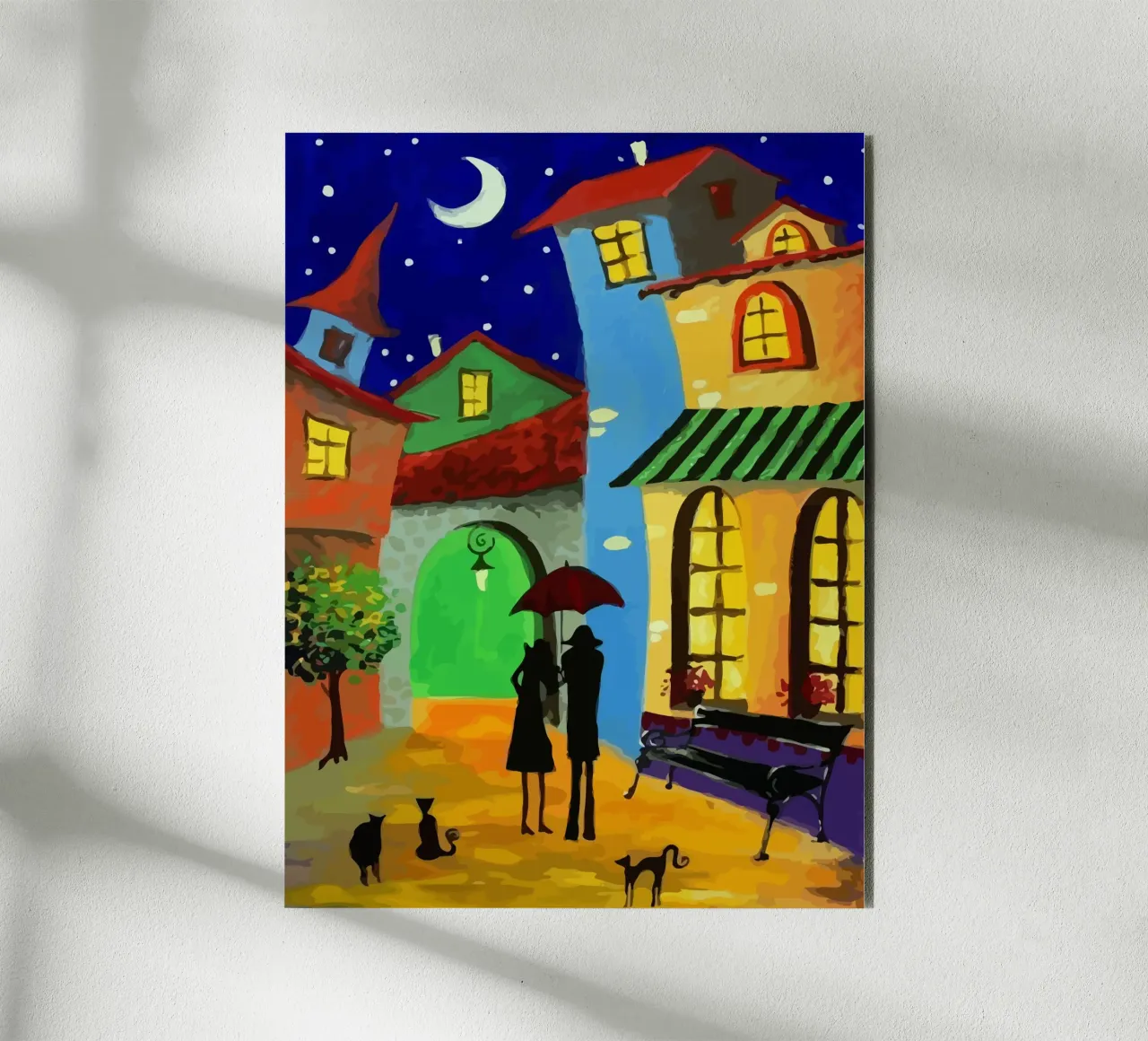 a couple of lovebirds and a cat at nigh alluminio dibond da Dumery Art