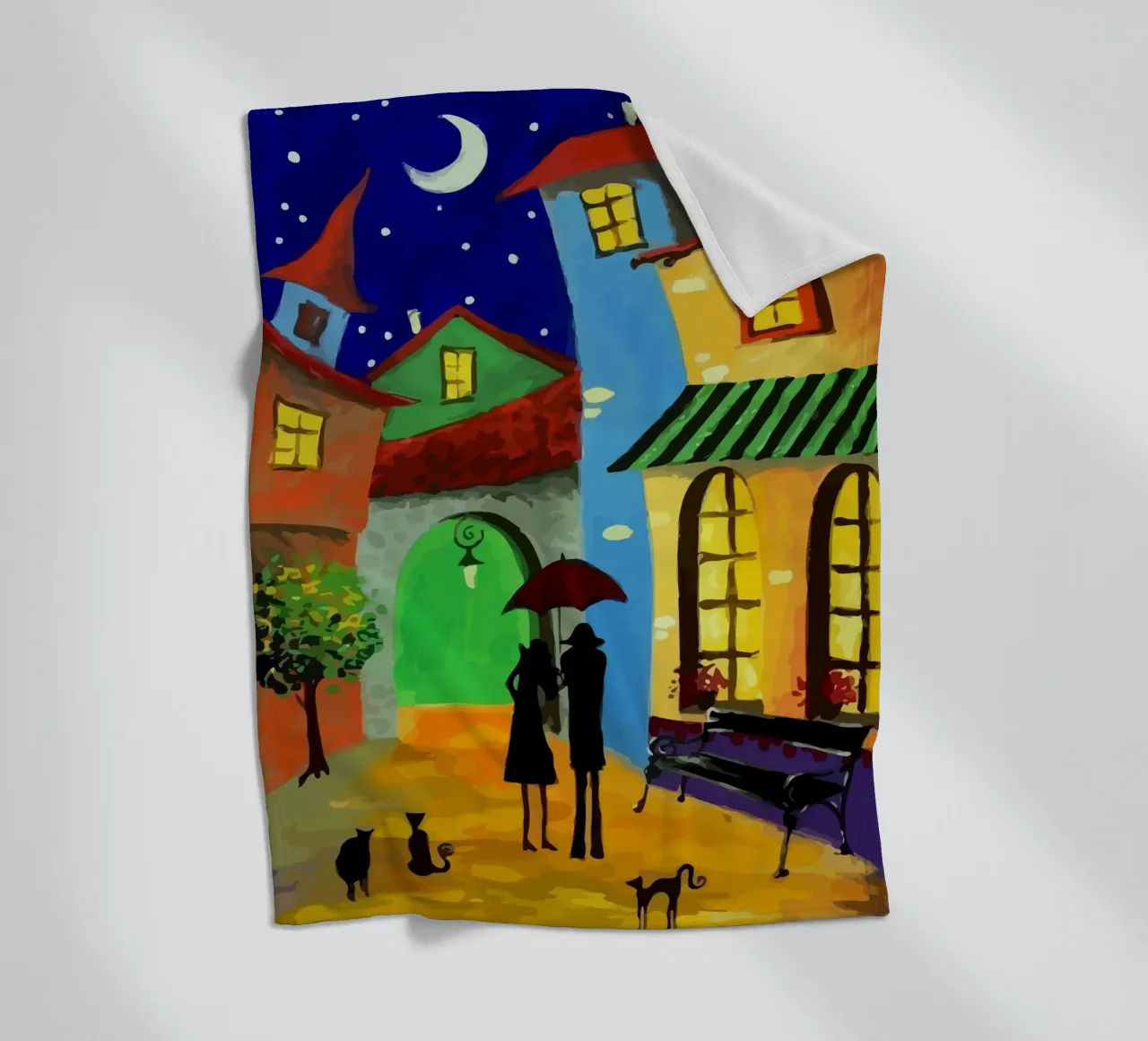 a couple of lovebirds and a cat at nigh coperta in pile da Dumery Art