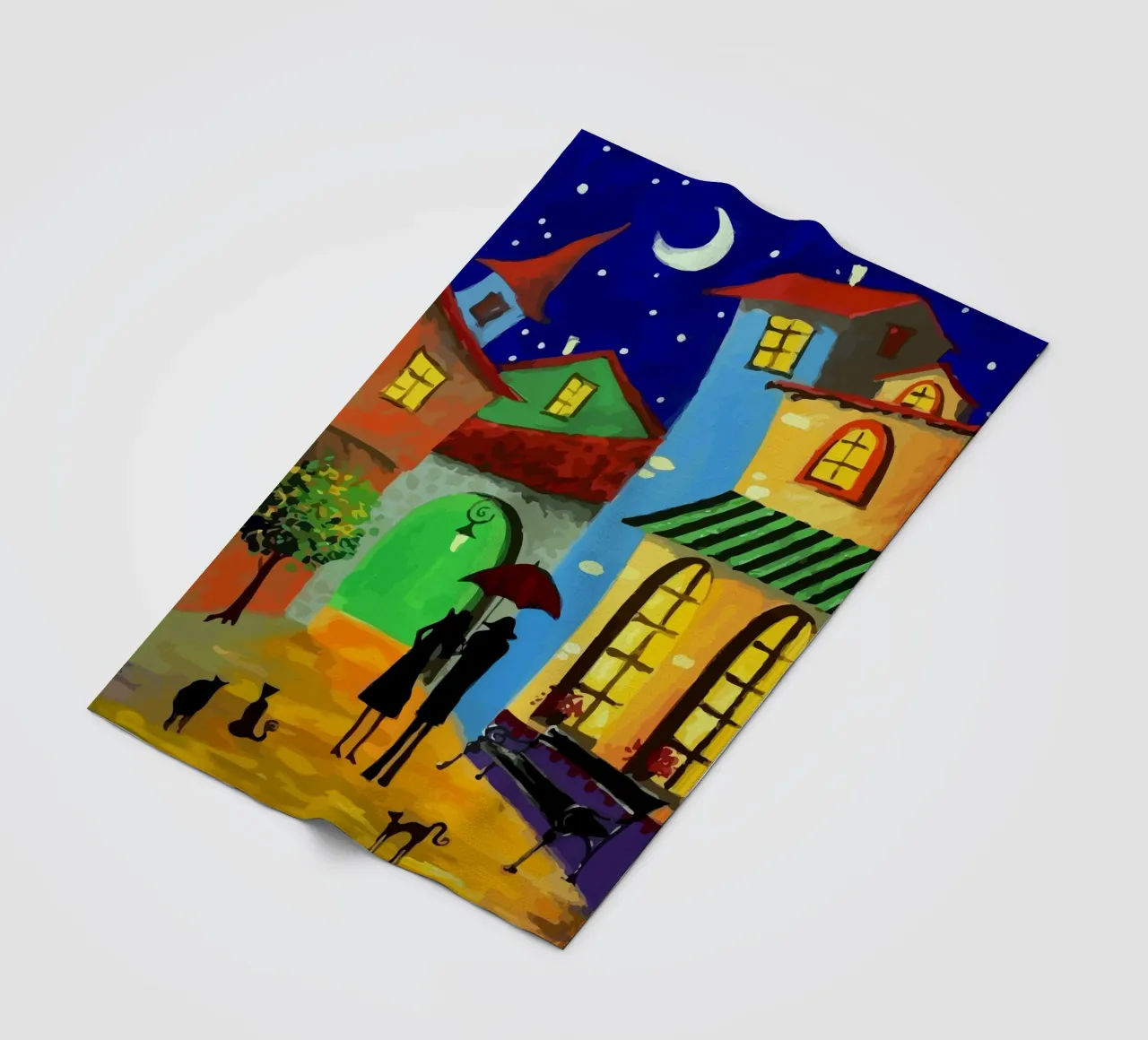 a couple of lovebirds and a cat at nigh coperta in pile da Dumery Art