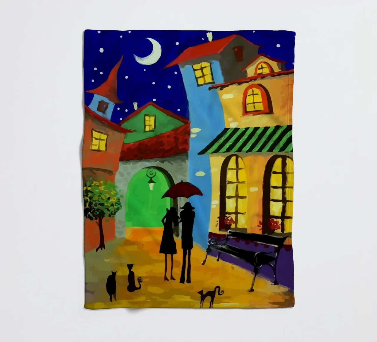 a couple of lovebirds and a cat at nigh coperta in pile da Dumery Art