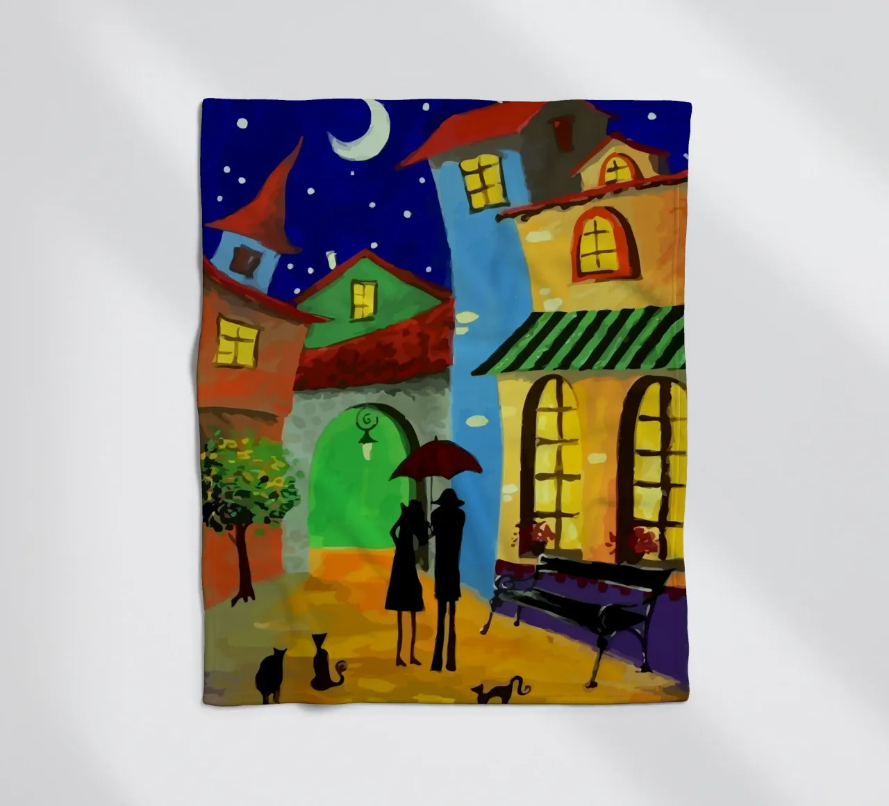 a couple of lovebirds and a cat at nigh coperta in pile da Dumery Art