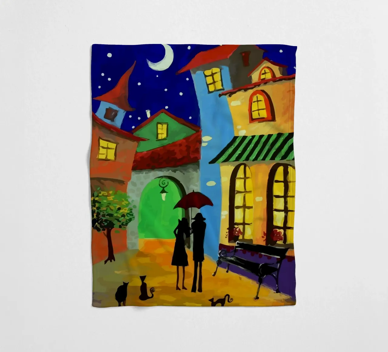 a couple of lovebirds and a cat at nigh coperta in pile da Dumery Art