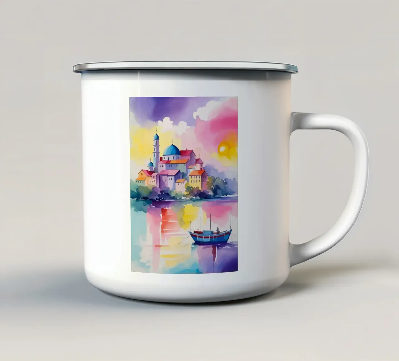 small ship and mosque tazza in smalto da Dumery Art