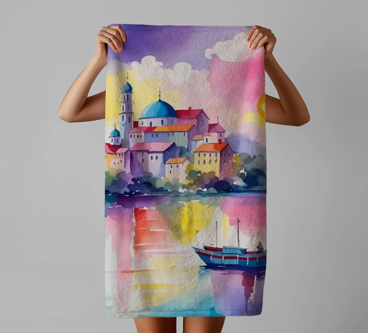 small ship and mosque asciugamano da bagno da Dumery Art