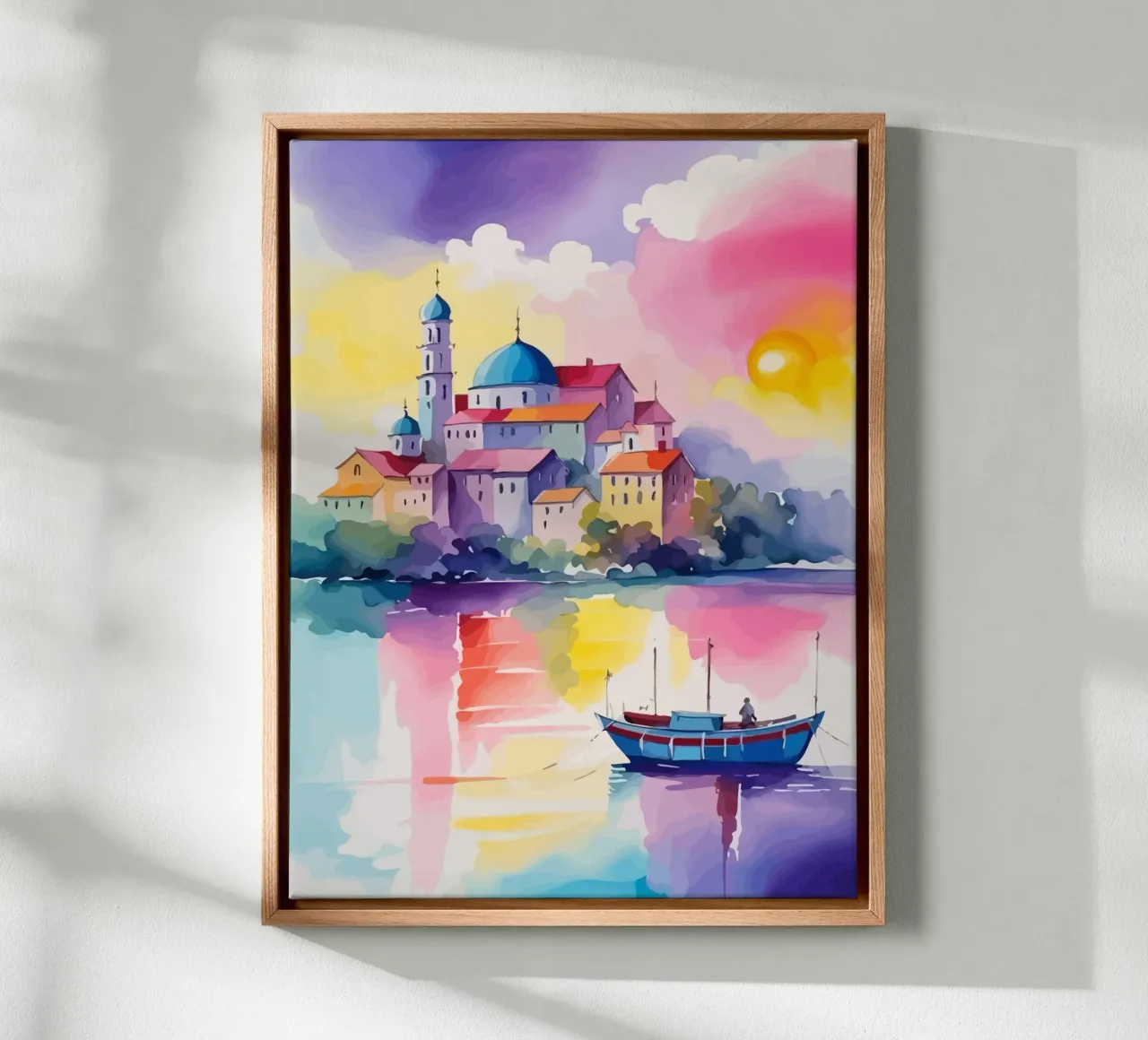 small ship and mosque tela con Cornice a cassetta da Dumery Art