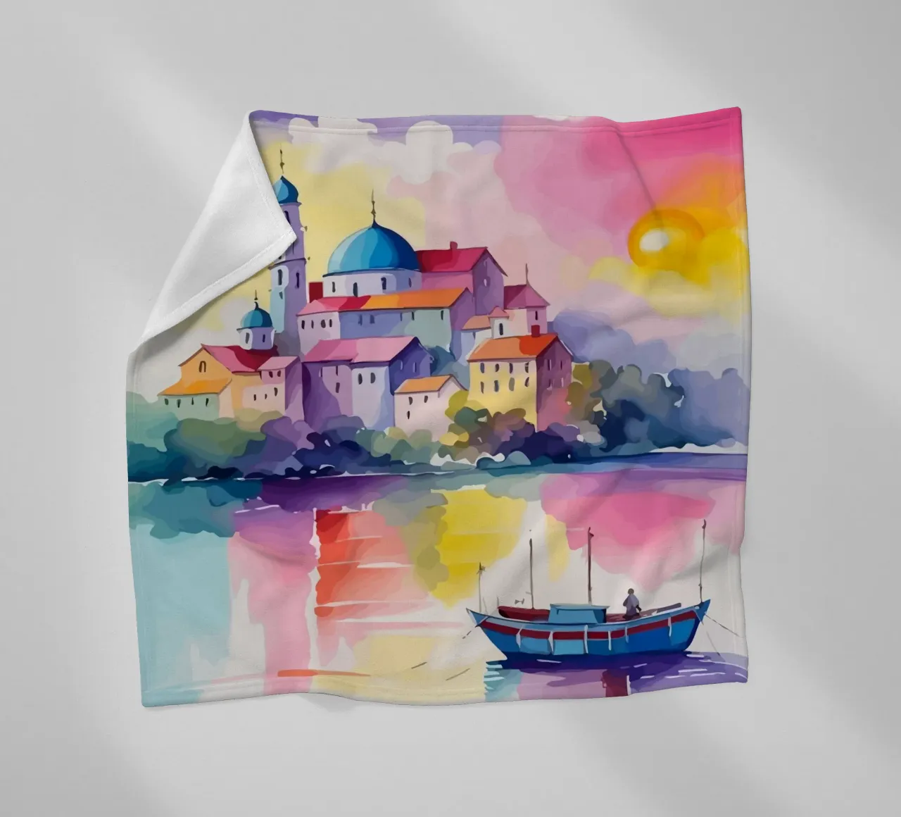 small ship and mosque coperta in pile da Dumery Art