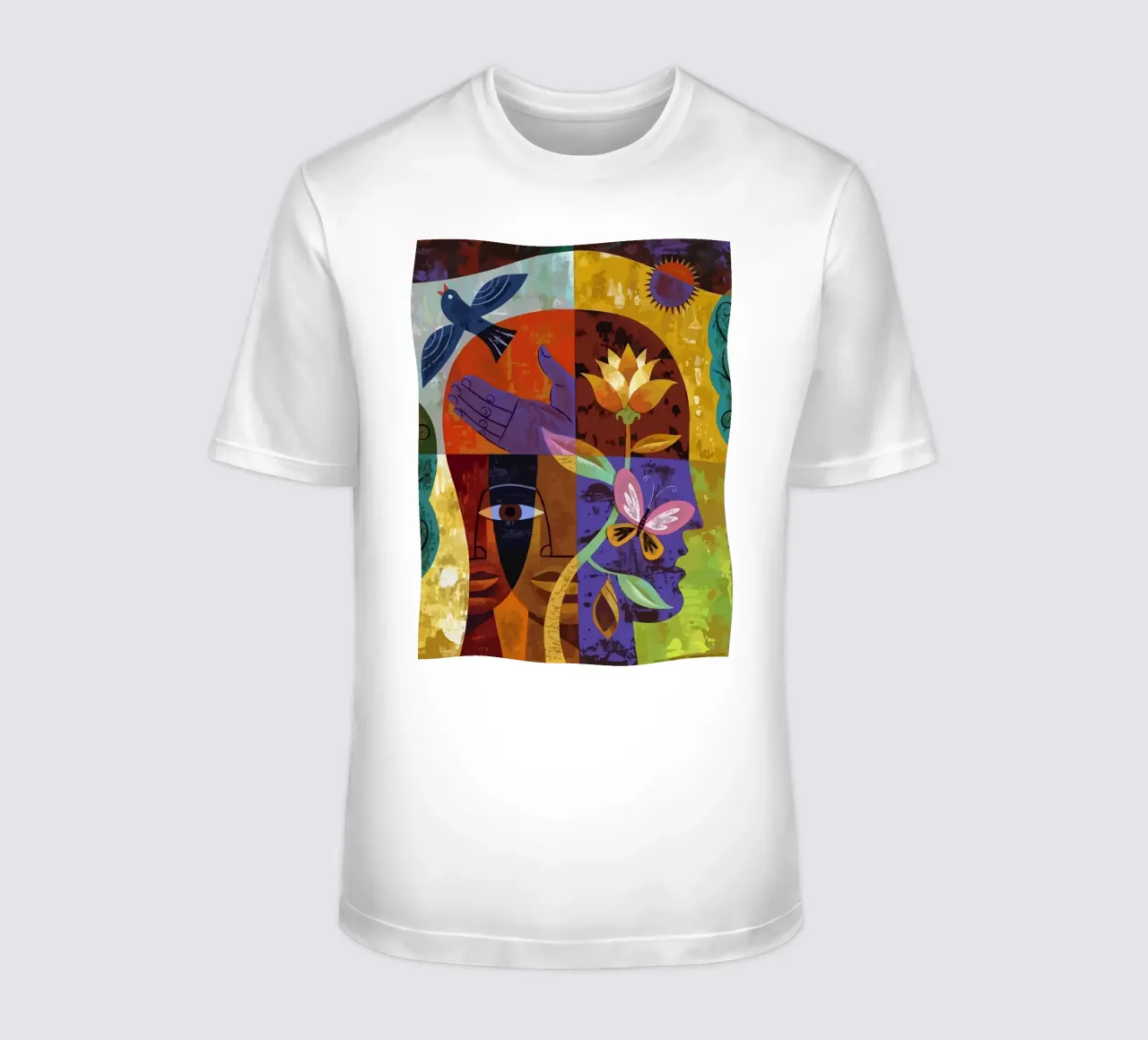 illustration of human face and bird t-shirt da Dumery Art