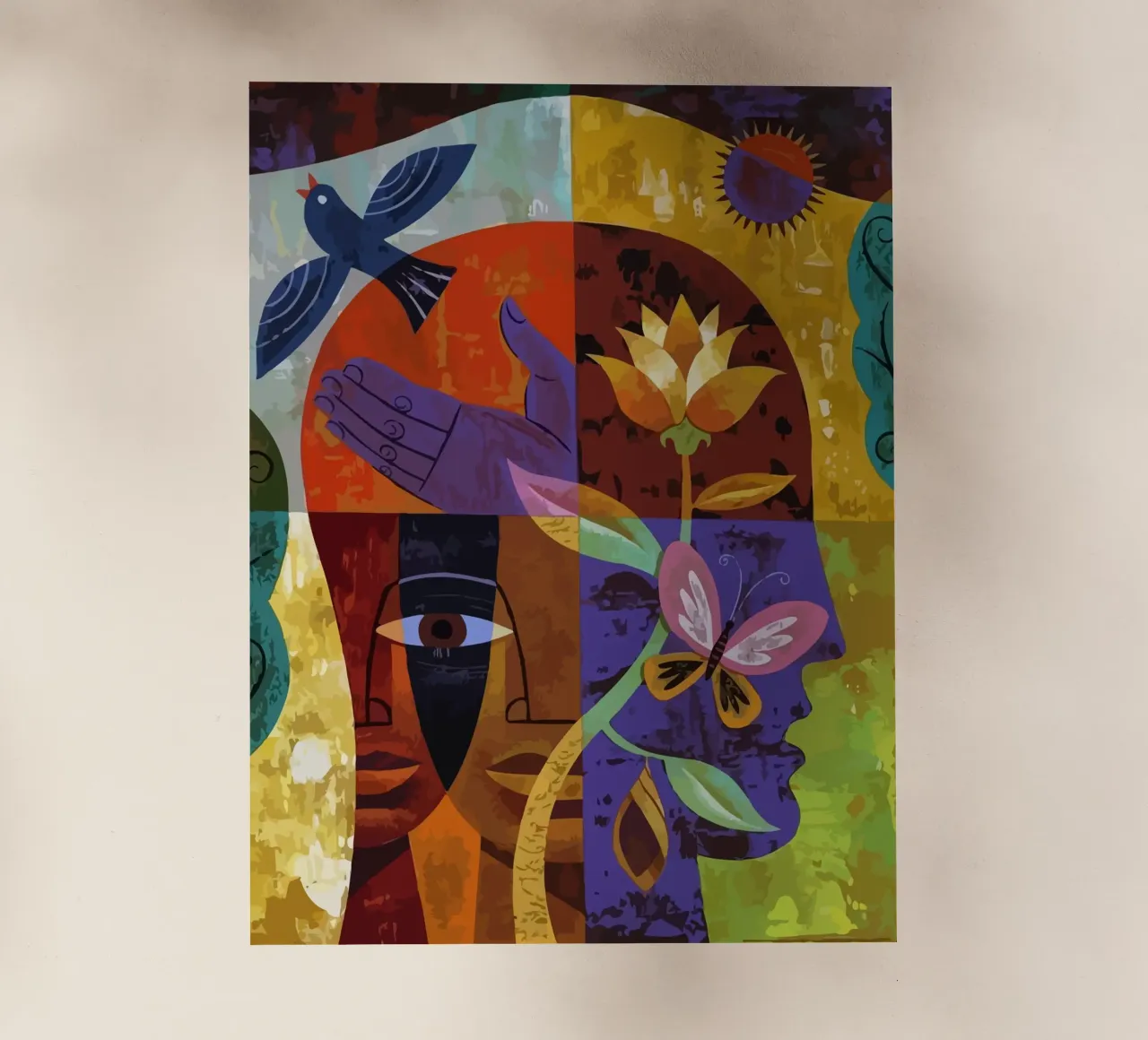 illustration of human face and bird pellicola backlit da Dumery Art