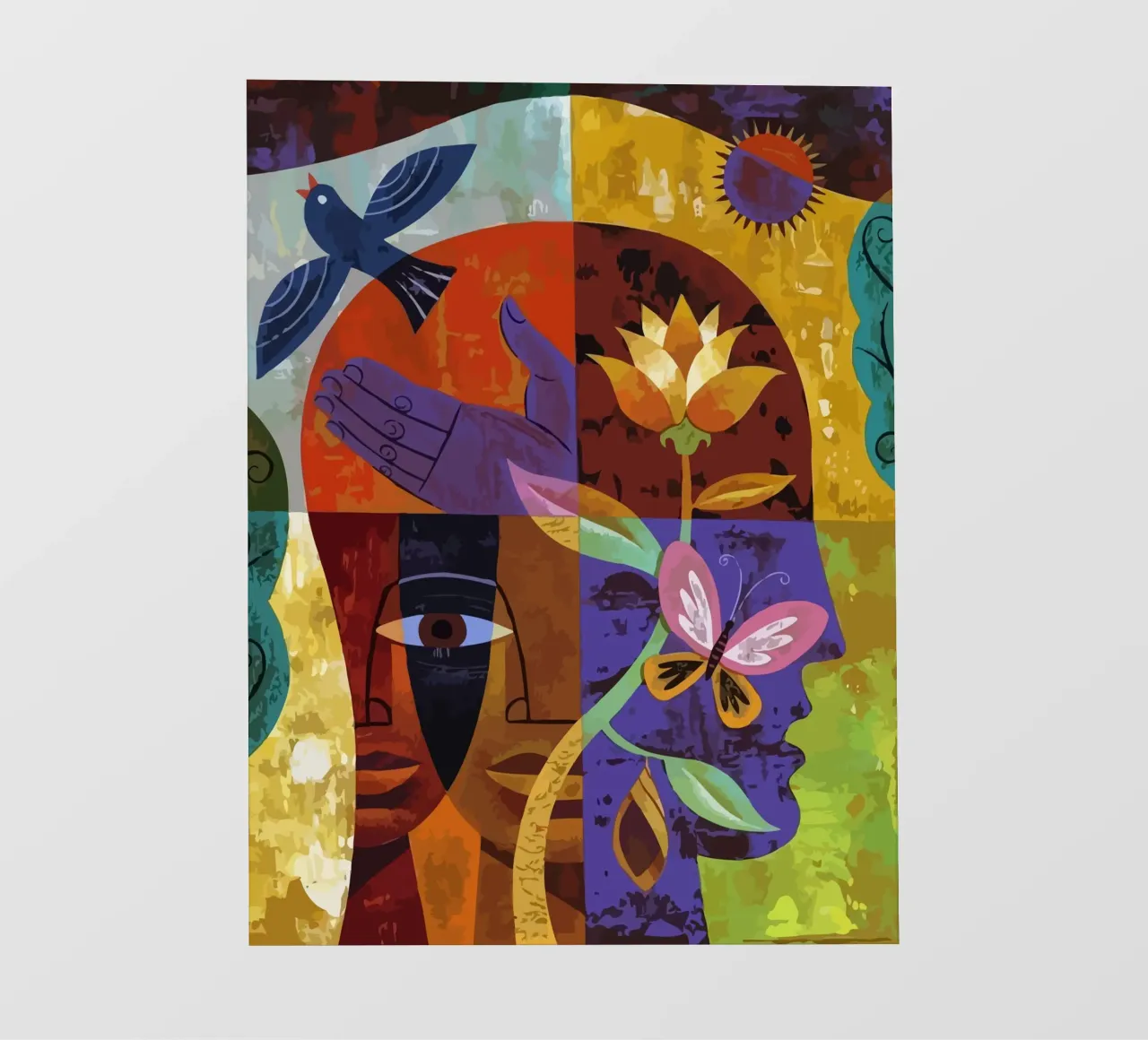 illustration of human face and bird pellicola backlit da Dumery Art