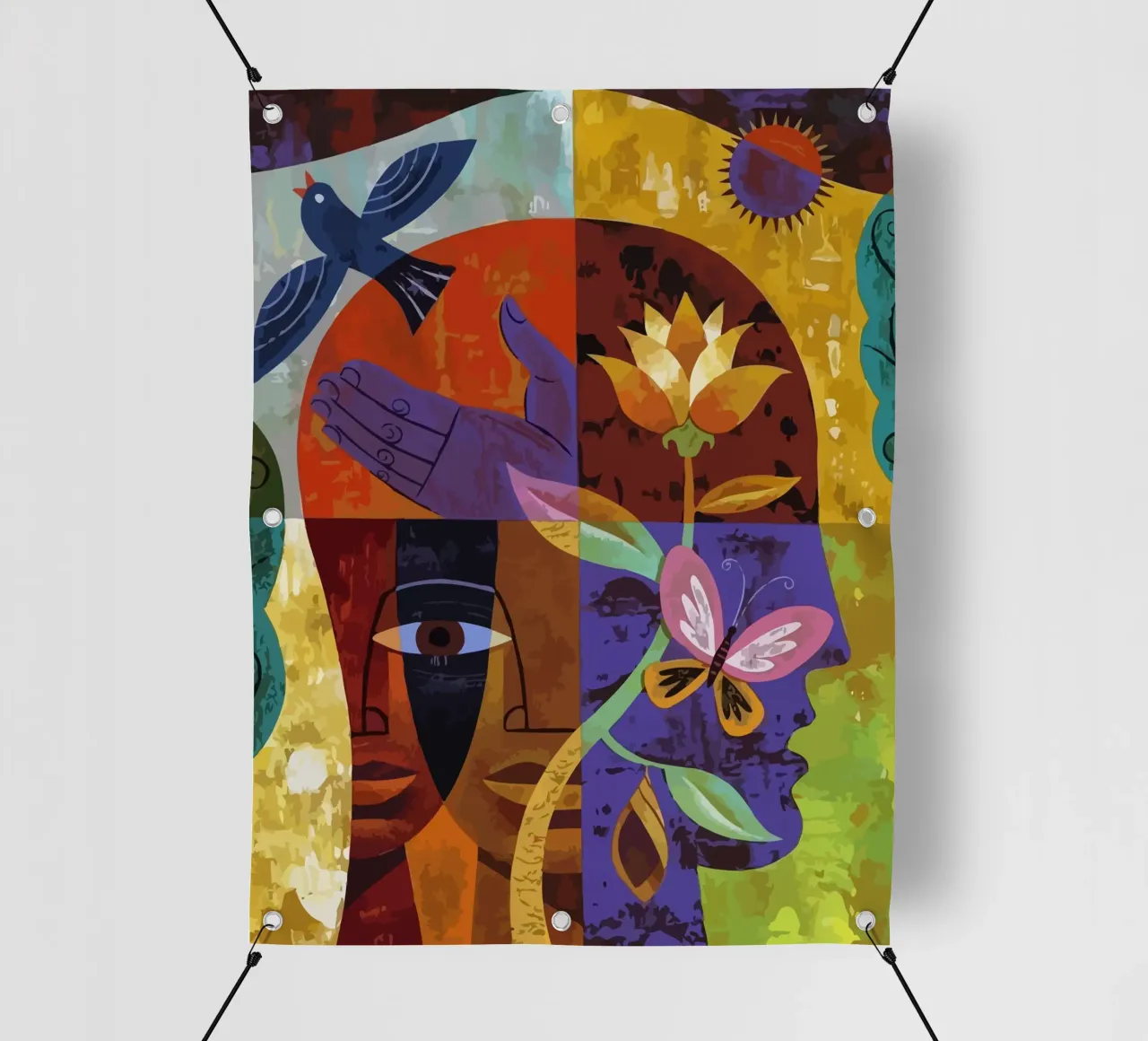 illustration of human face and bird telo in pvc da Dumery Art