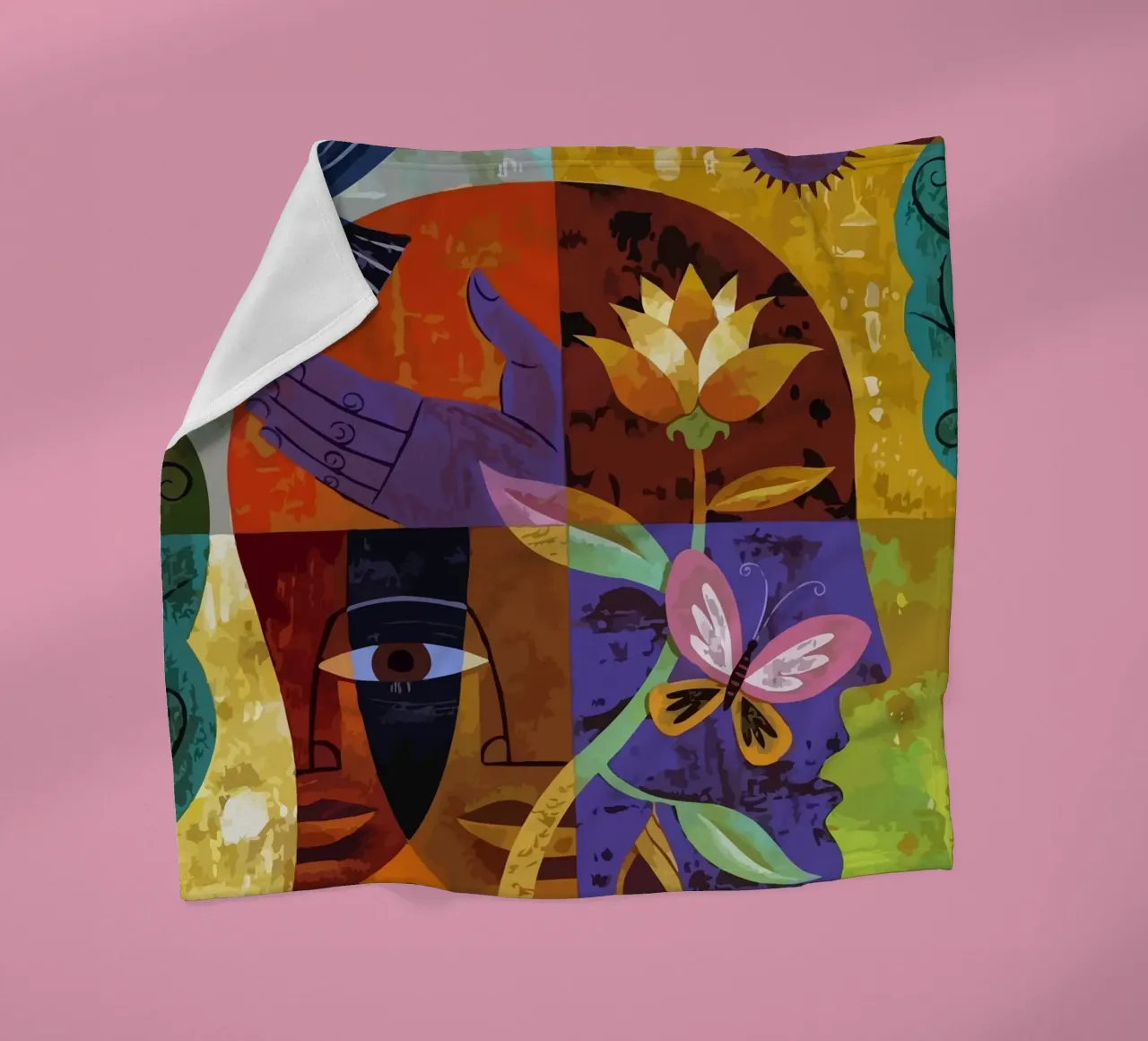 illustration of human face and bird coperta in pile da Dumery Art