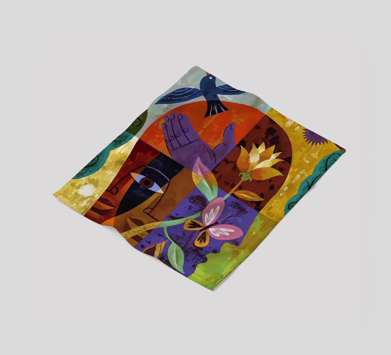 illustration of human face and bird coperta in pile da Dumery Art