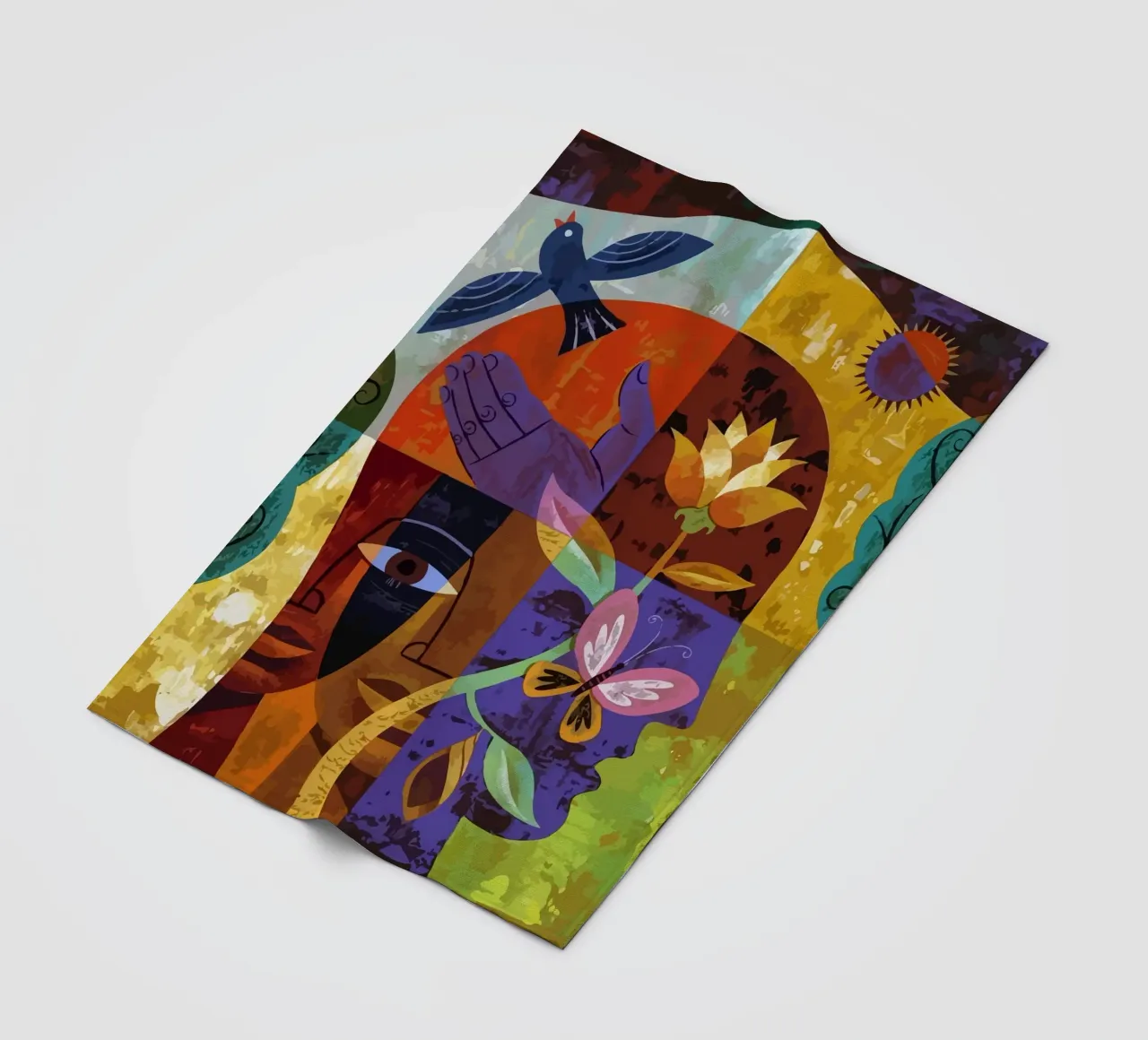 illustration of human face and bird coperta in pile da Dumery Art