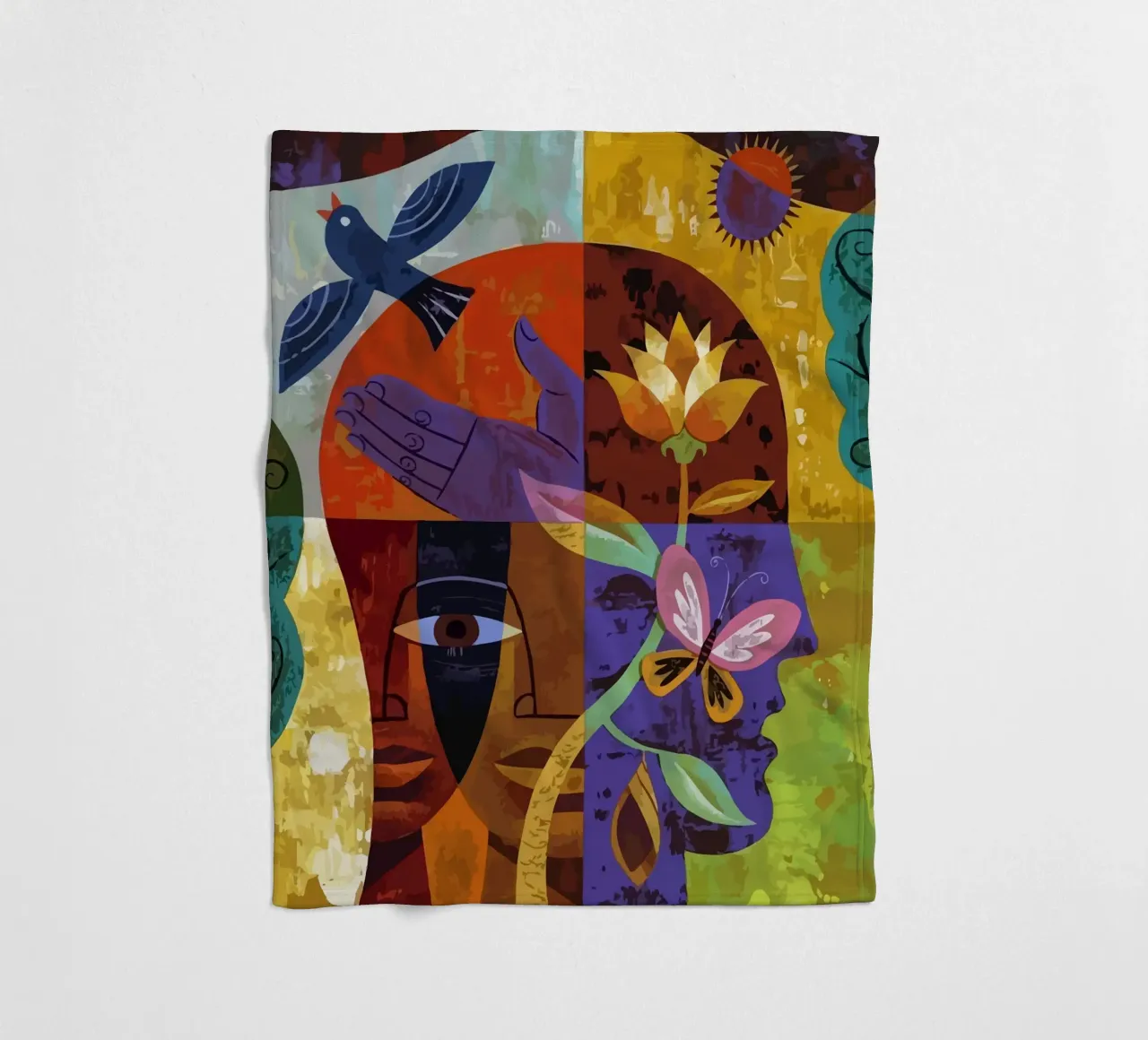 illustration of human face and bird coperta in pile da Dumery Art
