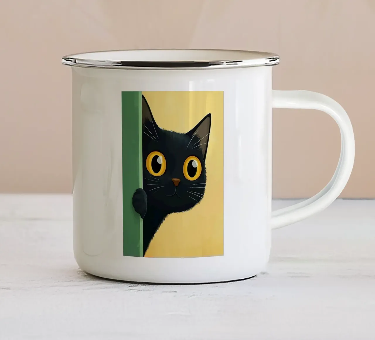 cute black baby kitten tazza in smalto da Dumery Art