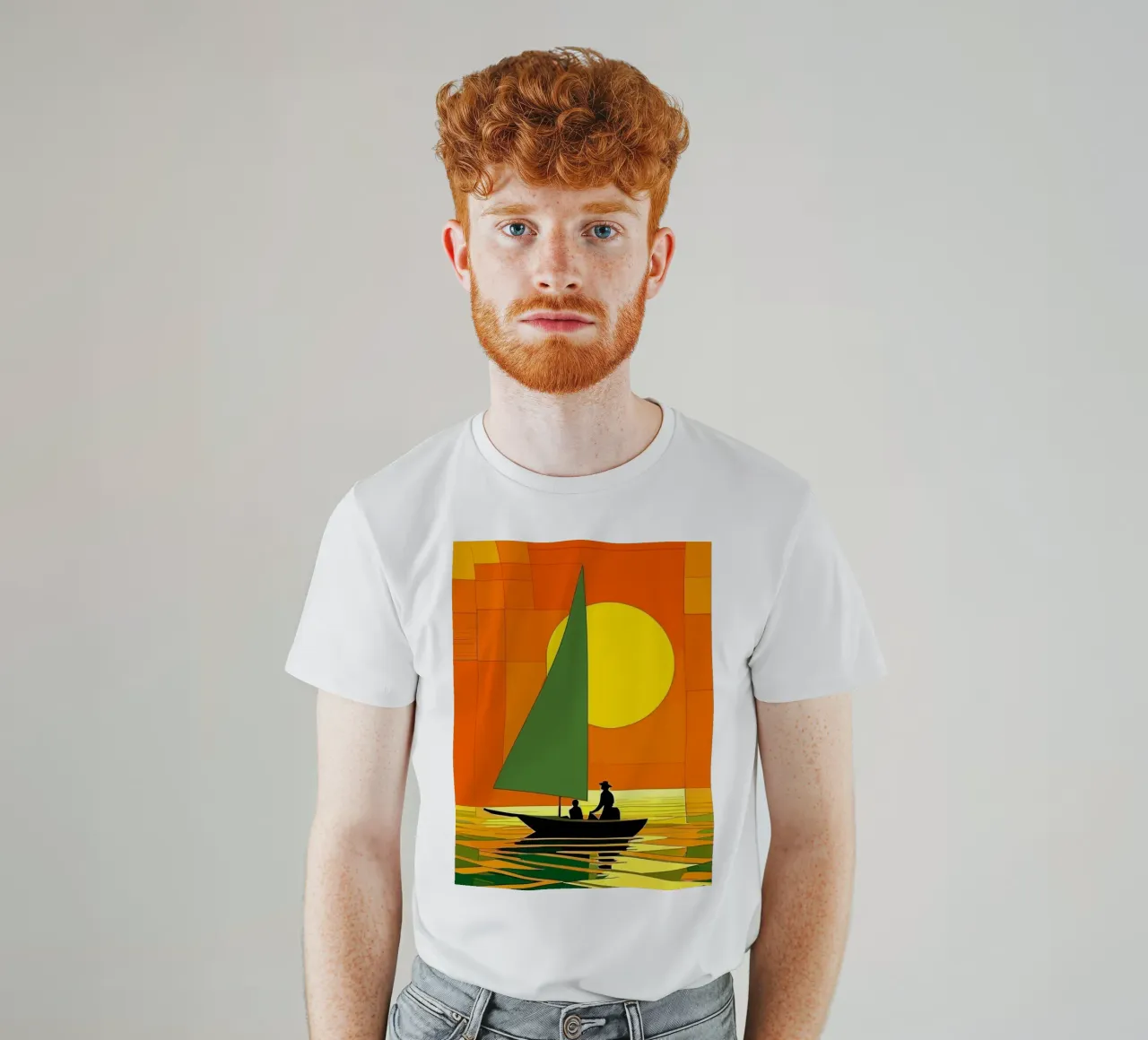 small ship in the sunset ocean t-shirt da Dumery Art