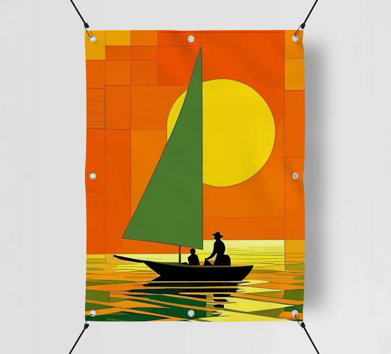 small ship in the sunset ocean telo in pvc da Dumery Art