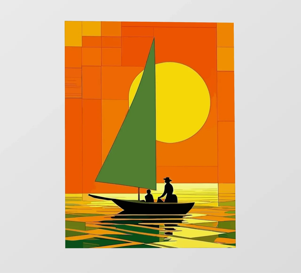 small ship in the sunset ocean telo in pvc da Dumery Art