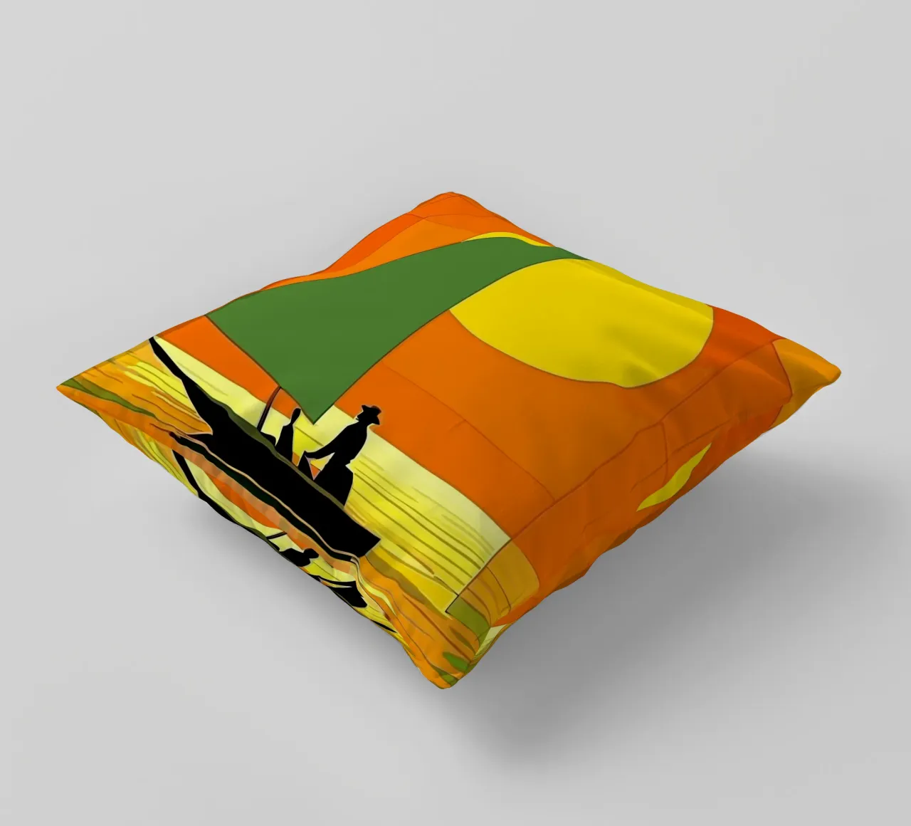 small ship in the sunset ocean cuscino da Dumery Art