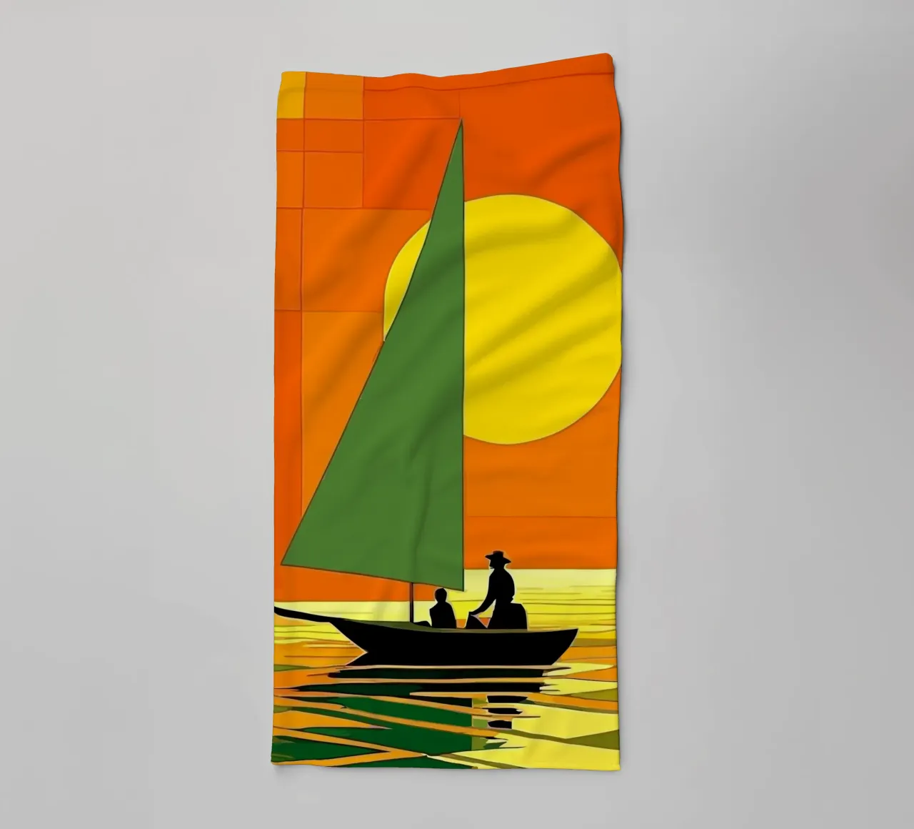 small ship in the sunset ocean asciugamano da bagno da Dumery Art