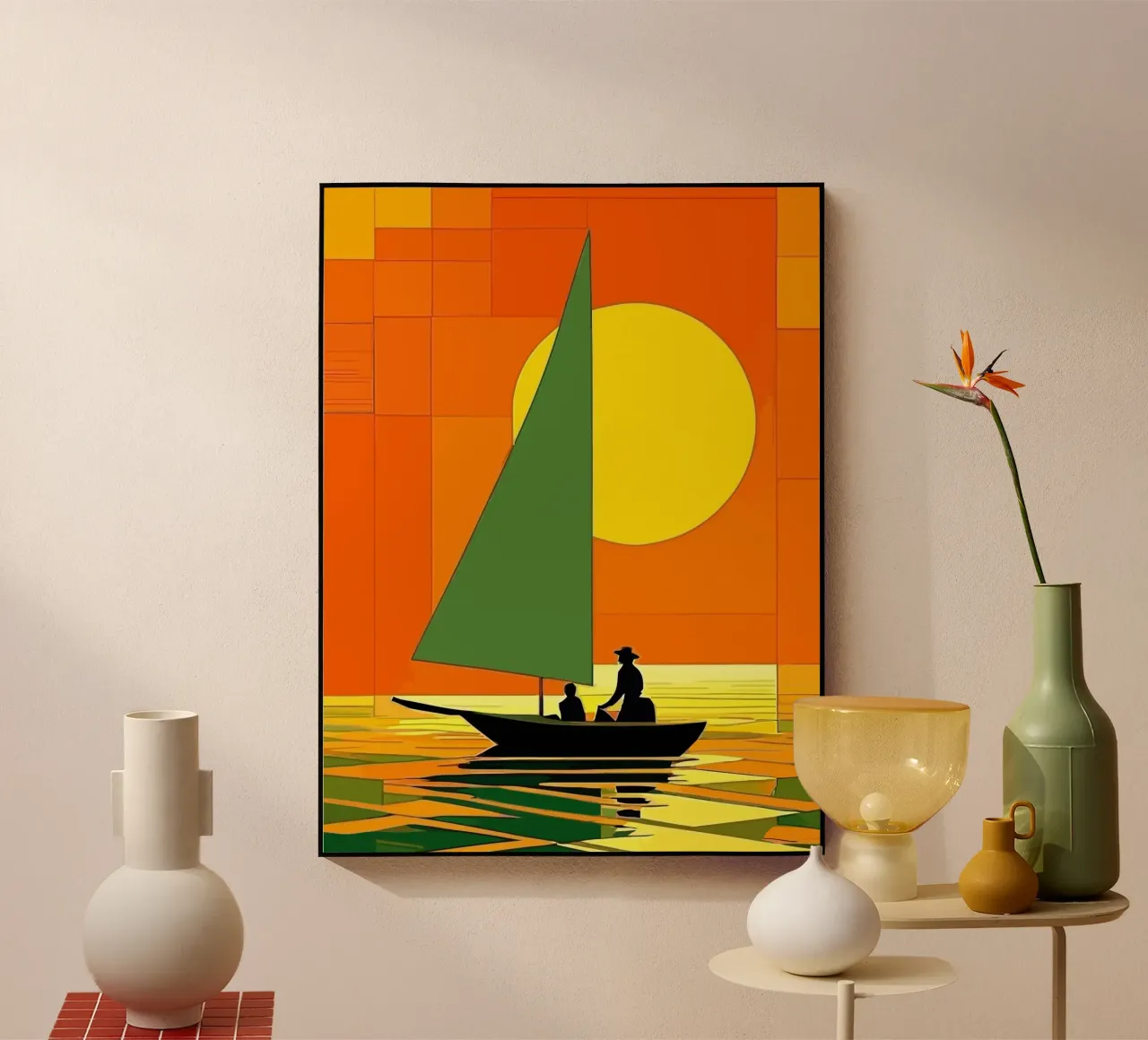 small ship in the sunset ocean plexiglass da Dumery Art