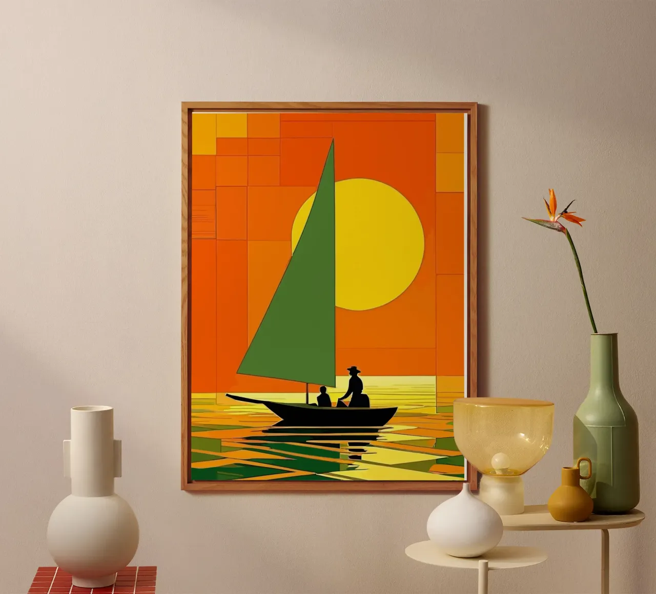 small ship in the sunset ocean alluminio dibond da Dumery Art