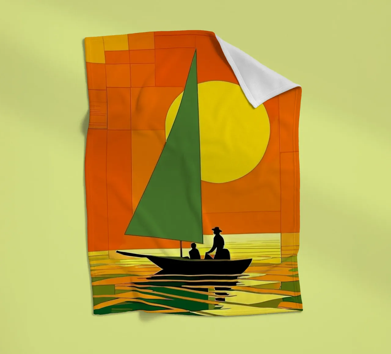 small ship in the sunset ocean coperta in pile da Dumery Art
