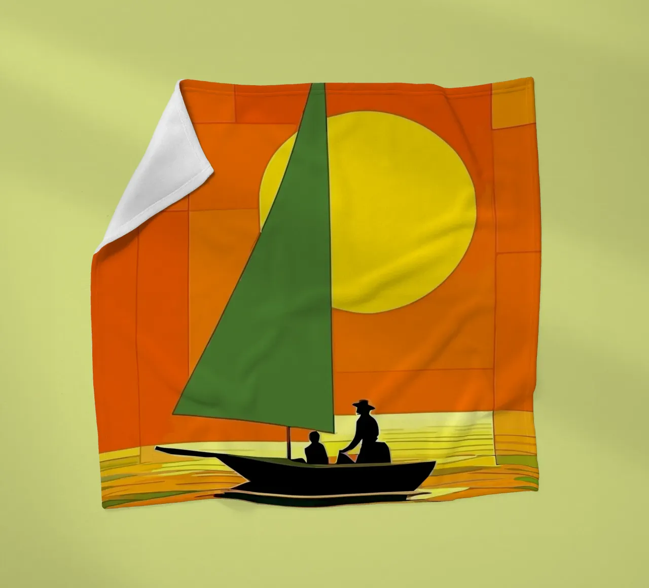 small ship in the sunset ocean coperta in pile da Dumery Art