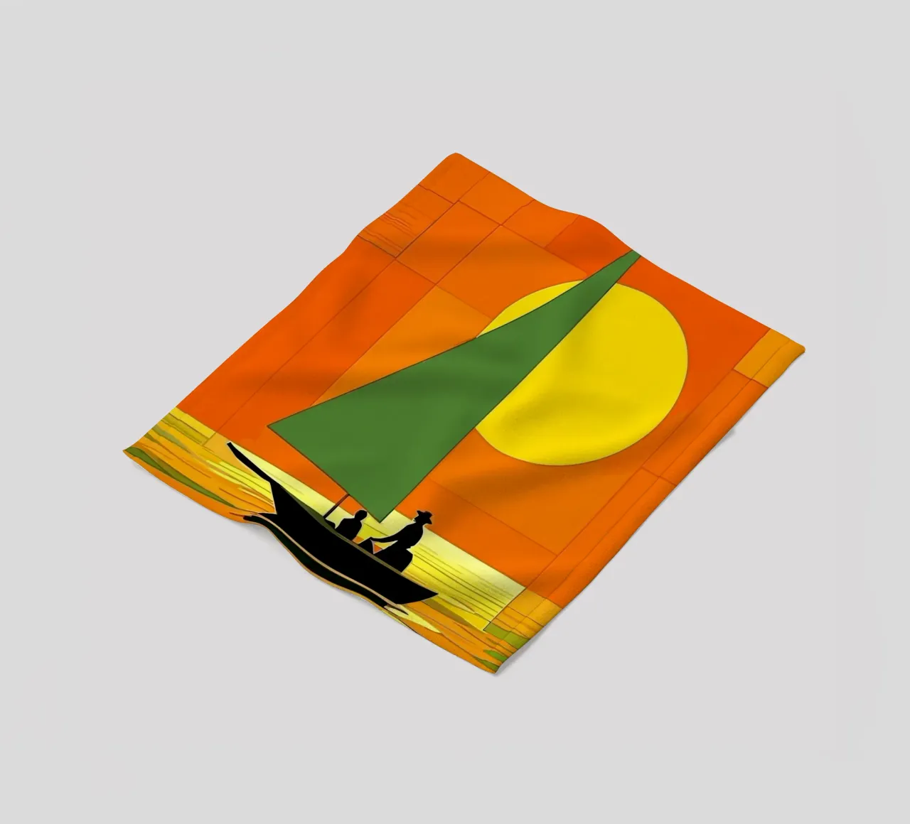 small ship in the sunset ocean coperta in pile da Dumery Art