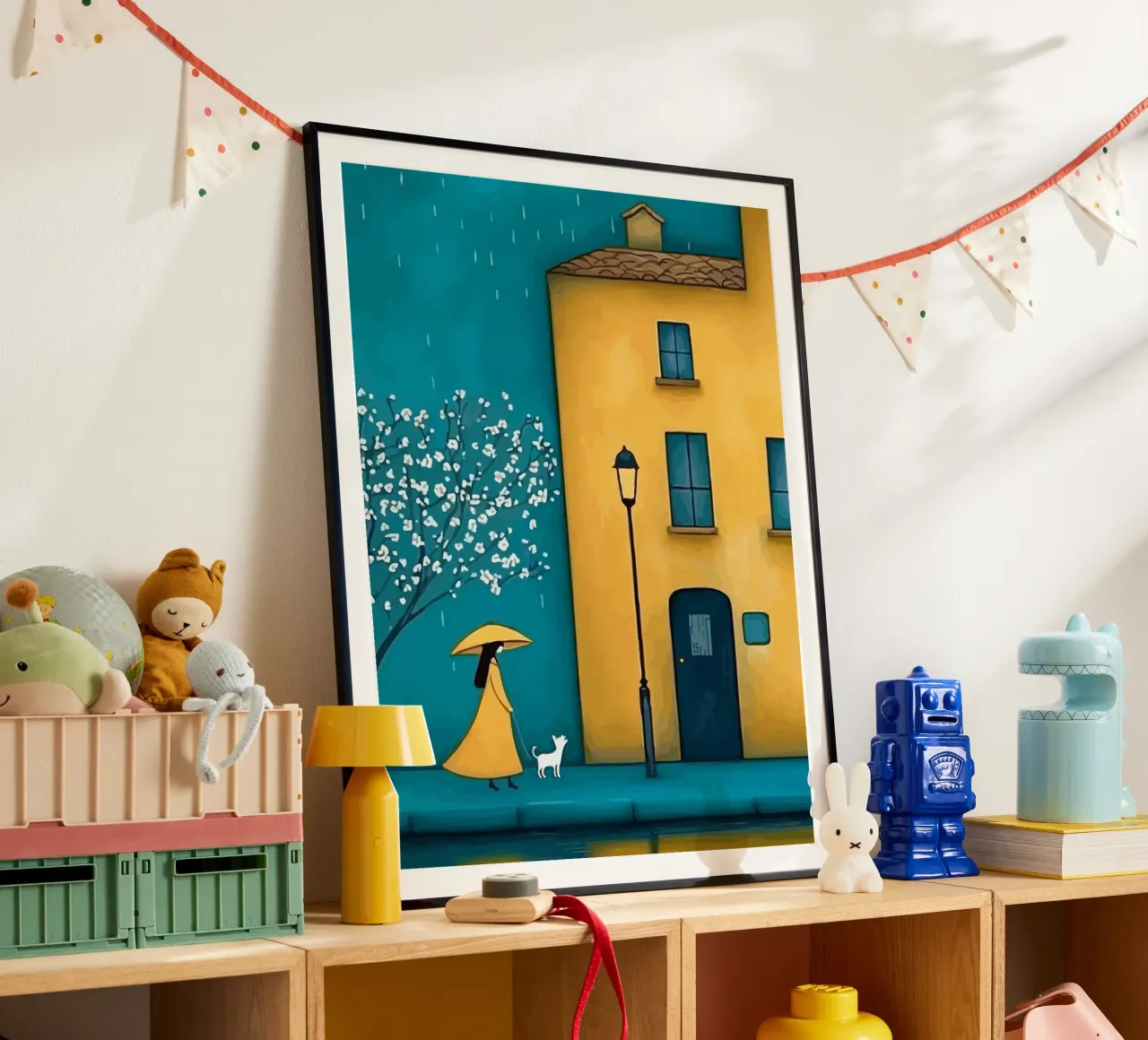 woman and her dog walking in the rain poster da Dumery Art
